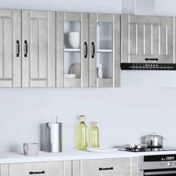 Berkfield Home Kitchen Wall Cabinet with Glass Door Kalmar Artisan Oak Wood in Grey - thumbnail 4