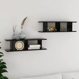 Berkfield Home Wall Shelves 2 pcs Black 75x18x20 cm Engineered Wood - Size: 75 x 18 x 20 cm - thumbnail 2