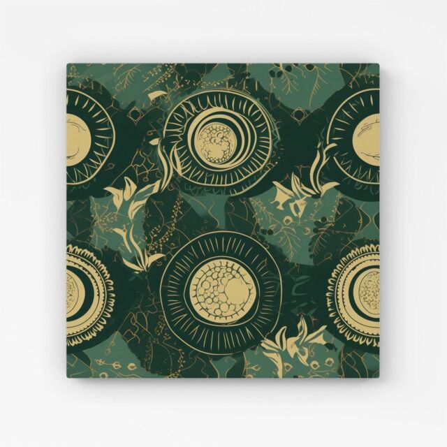 "Warren Reed - Designer Abstract Green Gold Moon Pattern Canvas - Size: W16"" x H16""" - image 1