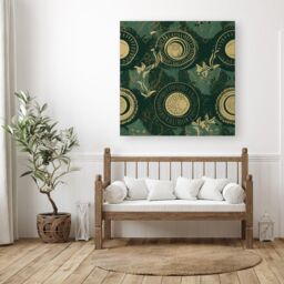 "Warren Reed - Designer Abstract Green Gold Moon Pattern Canvas - Size: W16"" x H16""" - thumbnail 3