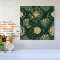 "Warren Reed - Designer Abstract Green Gold Moon Pattern Canvas - Size: W16"" x H16""" - thumbnail 2