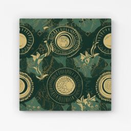 "Warren Reed - Designer Abstract Green Gold Moon Pattern Canvas - Size: W16"" x H16""" - thumbnail 1