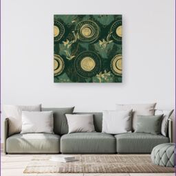 "Warren Reed - Designer Abstract Green Gold Moon Pattern Canvas - Size: W16"" x H16""" - thumbnail 4
