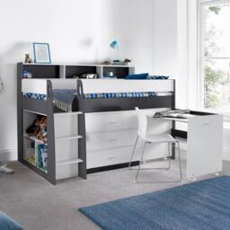 Bedmaster Ersa Mid Sleeper Bed With Desk in Grey - Size: Single - thumbnail 2