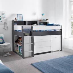Bedmaster Ersa Mid Sleeper Bed With Desk in Grey - Size: Single - thumbnail 3