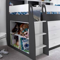 Bedmaster Ersa Mid Sleeper Bed With Desk in Grey - Size: Single - thumbnail 4
