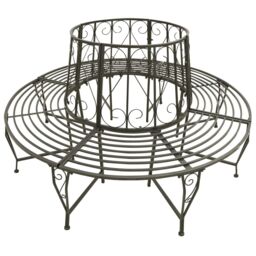 Berkfield Home Garden Tree Bench 160 cm Steel in Grey - thumbnail 2