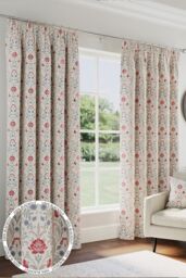 Enhanced Living 100% Blackout Floral Thermal Energy Saving Pair of Curtains with Tape Top Header - Red - Size: 117 cm width x 183 cm drop - thumbnail 1