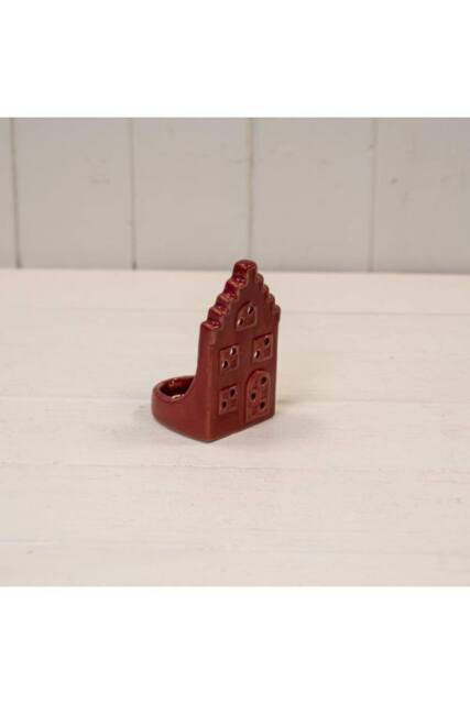 KDMD Red Ceramic House Tealight Holder with Square Roof in Dark Red - image 1