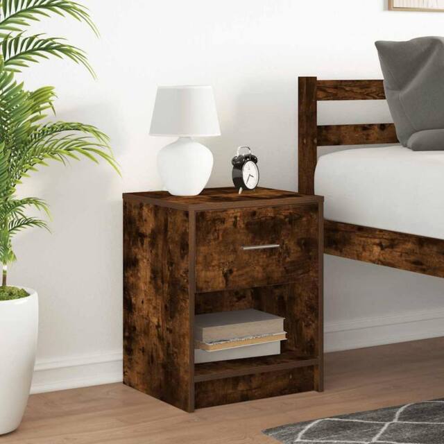 Berkfield Home Durable Bedside Cabinet with Drawer Smoked Oak 40x34x50 cm in Brown - Size: 40 x 34 x 50 cm - image 1