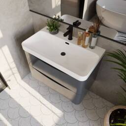Balterley Bathroom Wall Hung 2 Drawer Vanity, Ceramic Basin, Dark Grey, 800mm in Grey - thumbnail 3