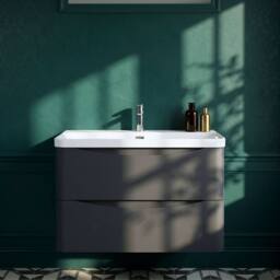 Balterley Bathroom Wall Hung 2 Drawer Vanity, Ceramic Basin, Dark Grey, 800mm in Grey - thumbnail 6