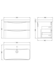 Balterley Bathroom Wall Hung 2 Drawer Vanity, Ceramic Basin, Dark Grey, 800mm in Grey - thumbnail 5