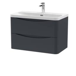 Balterley Bathroom Wall Hung 2 Drawer Vanity, Ceramic Basin, Dark Grey, 800mm in Grey