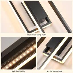Goeco LED Indoor Wall Light, 28 W Modern Black Wall Lamp, 3000K, for Bedroom - thumbnail 6