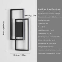 Goeco LED Indoor Wall Light, 28 W Modern Black Wall Lamp, 3000K, for Bedroom - thumbnail 5
