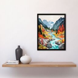 "Artery8 Wall Art Print Jiuzhaigou Valley Acrylic Painting China Biosphere Reserve With Forest Mountains & Streams Art Framed - Size: W12"" x H16""" - thumbnail 4