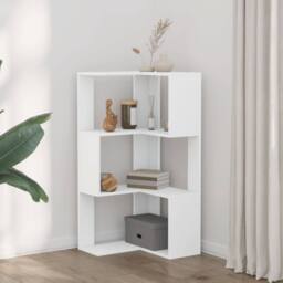 Berkfield Home Corner Bookcase 3-Tier White 50x50x102 cm Engineered Wood - Size: 50 x 50 x 102 cm - thumbnail 3