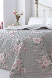 Catherine Lansfield 'Canterbury Floral' Bedspread in Grey - thumbnail 1
