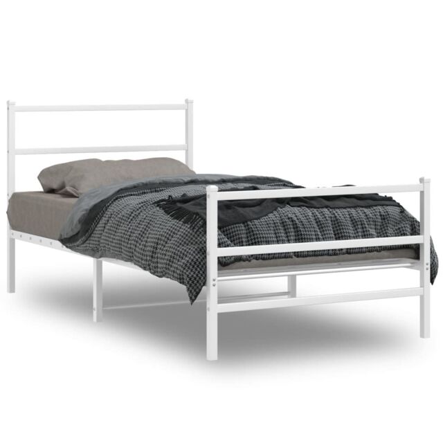 Berkfield Home Metal Bed Frame without Mattress with Footboard¬†White 100x190cm in White - Size: 100x190 cm - image 1