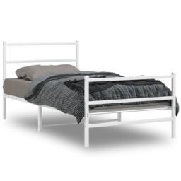 Berkfield Home Metal Bed Frame without Mattress with Footboard¬†White 100x190cm in White - Size: 100x190 cm - thumbnail 1
