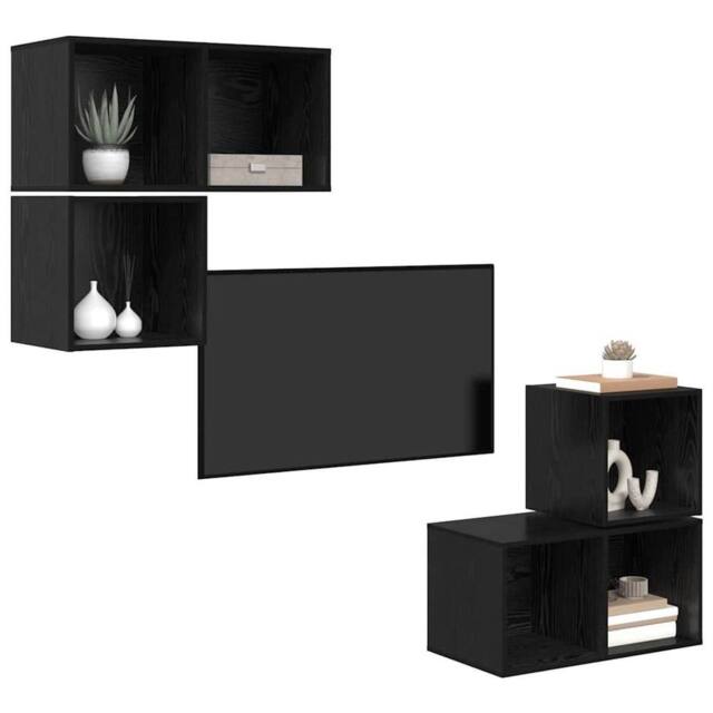 Berkfield Home TV Cabinet Set 4 pcs Black oak 37 x 37 x 72 cm Engineered wood - image 1