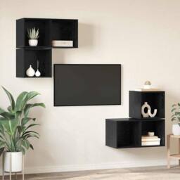 Berkfield Home TV Cabinet Set 4 pcs Black oak 37 x 37 x 72 cm Engineered wood - thumbnail 4