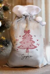 Personalised Memento Company Women's Personalised Pink Christmas Tree Sack in Grey - thumbnail 3