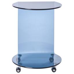 Wyld and Coco Astra Living Side Table Blue Tempered Glass Castors Easy Mobility - thumbnail 3