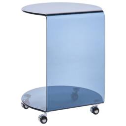 Wyld and Coco Astra Living Side Table Blue Tempered Glass Castors Easy Mobility - thumbnail 5