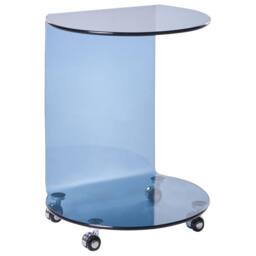 Wyld and Coco Astra Living Side Table Blue Tempered Glass Castors Easy Mobility - thumbnail 2