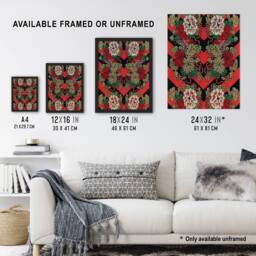 Artery8 Japanese Red Fan Floral Pattern Audsley Vintage Framed Wall Art Print - Size: A4 - thumbnail 3