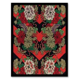 Artery8 Japanese Red Fan Floral Pattern Audsley Vintage Framed Wall Art Print - Size: A4 - thumbnail 1