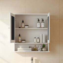 Levede Bathroom Mirror Cabinet Storage Toilet Cupboard Wall Mounted Shelves in White - thumbnail 2