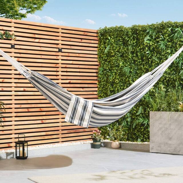 VonHaus 2 Person Striped Double Polycotton Garden Hammock in White - Size: 1 Pack - image 1