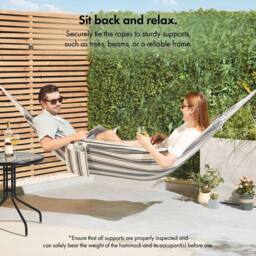 VonHaus 2 Person Striped Double Polycotton Garden Hammock in White - Size: 1 Pack - thumbnail 3