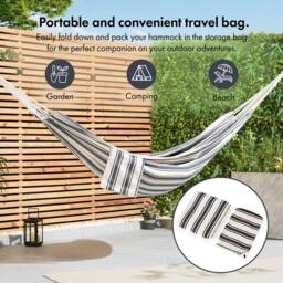 VonHaus 2 Person Striped Double Polycotton Garden Hammock in White - Size: 1 Pack - thumbnail 4