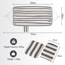 VonHaus 2 Person Striped Double Polycotton Garden Hammock in White - Size: 1 Pack - thumbnail 8