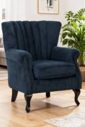 Living and Home Elegant Chenille Armchair with Rubberwood Legs in Blue - thumbnail 1