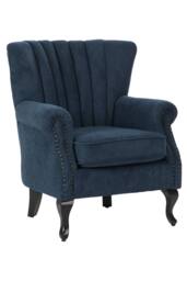 Living and Home Elegant Chenille Armchair with Rubberwood Legs in Blue - thumbnail 4