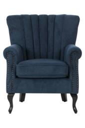 Living and Home Elegant Chenille Armchair with Rubberwood Legs in Blue - thumbnail 3
