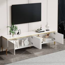 Merax Modern High Gloss 170cm TV Unit with Gold Legs & 4 Doors in White - thumbnail 4