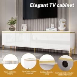 Merax Modern High Gloss 170cm TV Unit with Gold Legs & 4 Doors in White - thumbnail 6