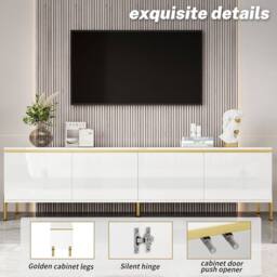 Merax Modern High Gloss 170cm TV Unit with Gold Legs & 4 Doors in White - thumbnail 5