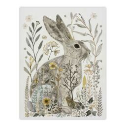 "Artery8 Bunny Rabbit Flowers Grey Yellow Bright Folk Art Wall Art Print - Size: W24"" x H32""" - thumbnail 1