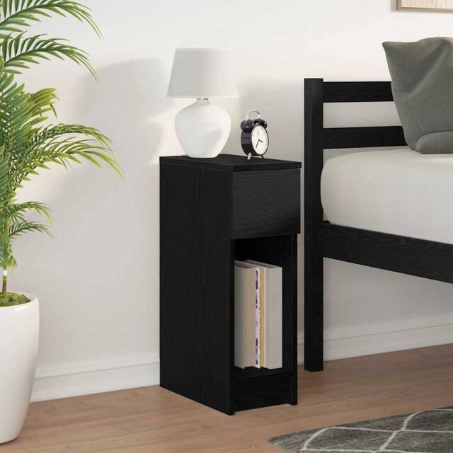 Berkfield Home Durable Bedside Cabinet with Drawer Black Oak 20x36x60 cm - Size: 20 x 36 x 60 cm - image 1