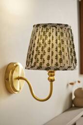 ValueLights Binky Pair of Rechargeable Gold Wall Lights with Floral Pleated Shades in Pale Green - thumbnail 2