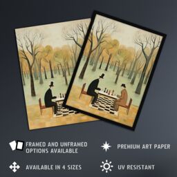 Artery8 Chess In The Park Whimsical Chess Game Pastel Colour Artwork Art Print Framed Poster Wall Decor in Black - Size: A4 - thumbnail 2