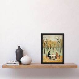 Artery8 Chess In The Park Whimsical Chess Game Pastel Colour Artwork Art Print Framed Poster Wall Decor in Black - Size: A4 - thumbnail 4