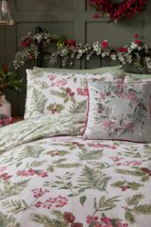 Dreams & Drapes 'Winter Sprigs' Watercolour Print 100% Brushed Cotton Duvet Cover Set in Green - Size: Double - thumbnail 2
